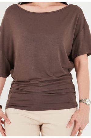 Kadın Siyah Drape Detaylı Yarasa Kol Bluz APP1267