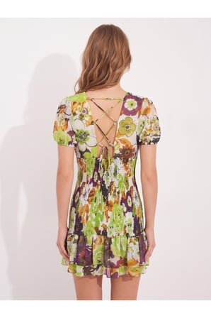Kadın Fıstık Yeşili Derin V Yaka Gipeli Sırt Detaylı Mini Elbise NJ177