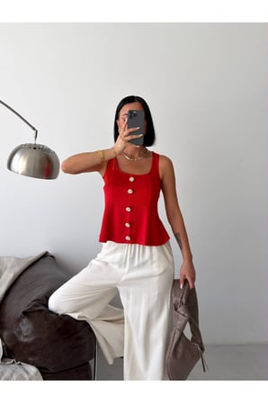 Kadın Siyah Kare Yaka Düğme Detaylı Korse Dikişli Bluz GET26369