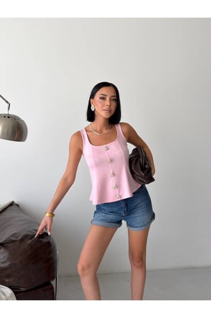 Kadın Siyah Kare Yaka Düğme Detaylı Korse Dikişli Bluz GET26369