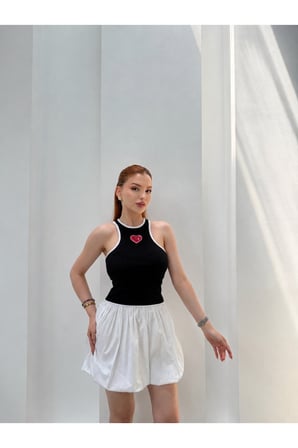 Kadın Siyah Halter Yaka Kontrast Biyeli Ribana Atlet JF33