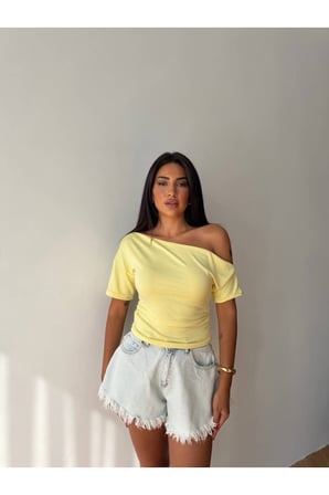 Kadın Gül Kurusu Tek Omuz Kayık Yaka Yanı Büzgülü Oysho Bluz FRV0215