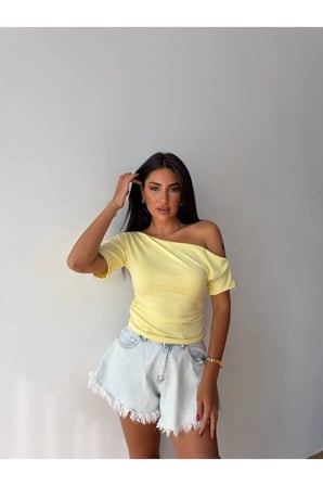 Kadın Gül Kurusu Tek Omuz Kayık Yaka Yanı Büzgülü Oysho Bluz FRV0215