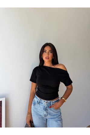 Kadın Gül Kurusu Tek Omuz Kayık Yaka Yanı Büzgülü Oysho Bluz FRV0215