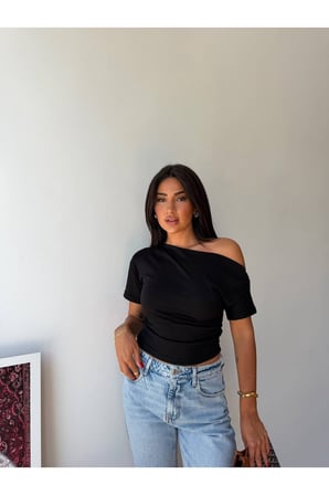Kadın Gül Kurusu Tek Omuz Kayık Yaka Yanı Büzgülü Oysho Bluz FRV0215
