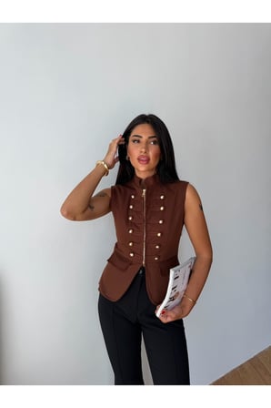 Kadın Siyah Premium Gabardin Düğmeli Yelek FRV0216
