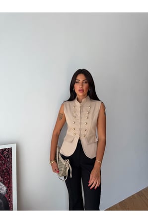 Kadın Siyah Premium Gabardin Düğmeli Yelek FRV0216