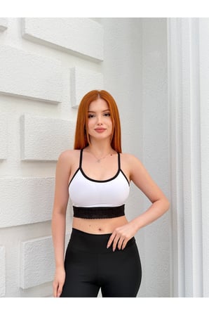Kadın Beyaz Dantelli Göğüs Pedli Sırtı Çapraz Askılı Spor Crop Büstiyer KR5001