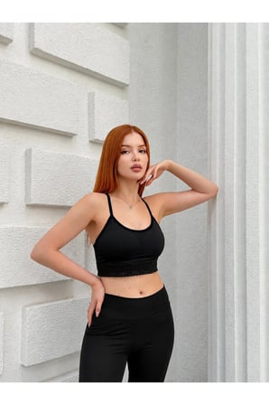 Kadın Beyaz Dantelli Göğüs Pedli Sırtı Çapraz Askılı Spor Crop Büstiyer KR5001