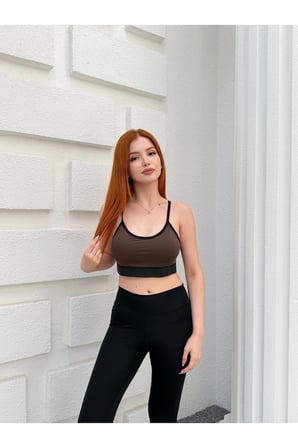 Kadın Lacivert Bantlı Göğüs Pedli Sırtı Çapraz Askılı Spor Crop Büstiyer KR5002
