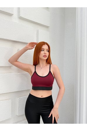 Kadın Lacivert Bantlı Göğüs Pedli Sırtı Çapraz Askılı Spor Crop Büstiyer KR5002