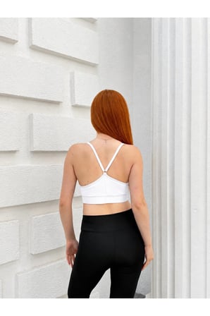 Kadın Lacivert Bantlı Göğüs Pedli Sırtı Çapraz Askılı Spor Crop Büstiyer KR5002