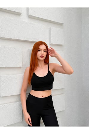 Kadın Lacivert Bantlı Göğüs Pedli Sırtı Çapraz Askılı Spor Crop Büstiyer KR5002