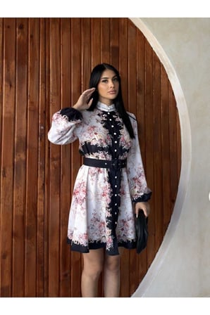 Kadın Pera Keten Mandarin Yaka Kemerli Midi Elbise JEN26103