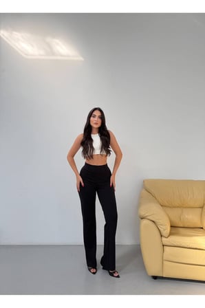Kadın Haki Krep Beli Pensli Yüksek Bel Pantolon FRV0223