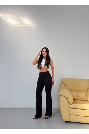 Kadın Haki Krep Beli Pensli Yüksek Bel Pantolon FRV0223
