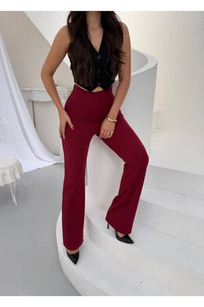 Kadın Haki Krep Beli Pensli Yüksek Bel Pantolon FRV0223