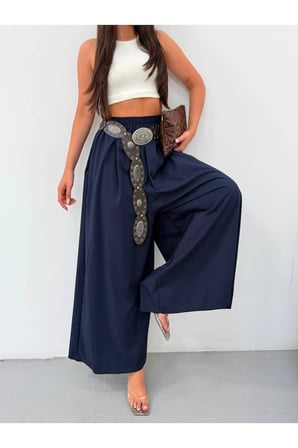 Kadın Kahverengi Beli Lastikli Geniş Paça Pantolon FRV0227