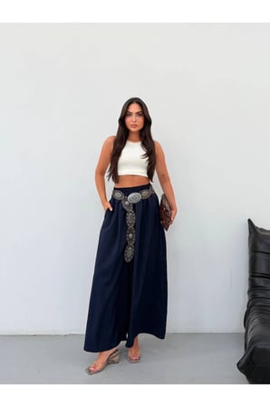 Kadın Kahverengi Beli Lastikli Geniş Paça Pantolon FRV0227