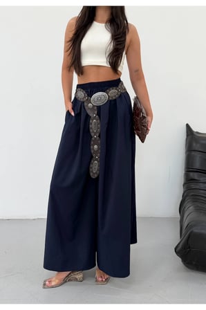 Kadın Kahverengi Beli Lastikli Geniş Paça Pantolon FRV0227
