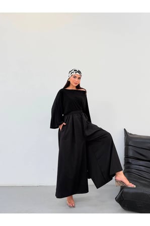 Kadın Kahverengi Beli Lastikli Geniş Paça Pantolon FRV0227