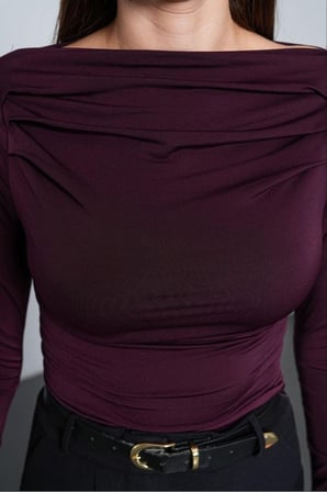 Kadın Siyah Kayık Yaka Drape Detaylı Bluz PC7006