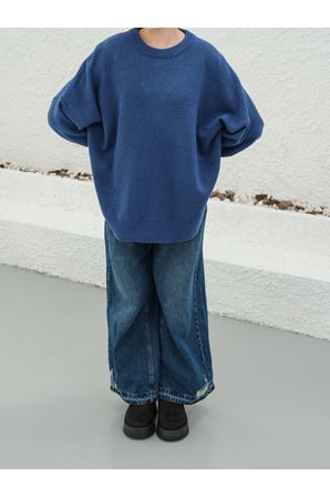 Kadın Antrasit Balon Kol Yırtmaçlı Triko Oversize Tunik Kazak FRV0190-1