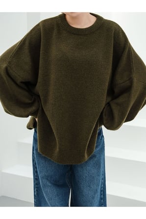 Kadın Antrasit Balon Kol Yırtmaçlı Triko Oversize Tunik Kazak FRV0190-1