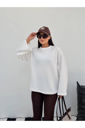 Kadın Mavi Gofre Dokulu Geniş Kol Bluz FRV0230