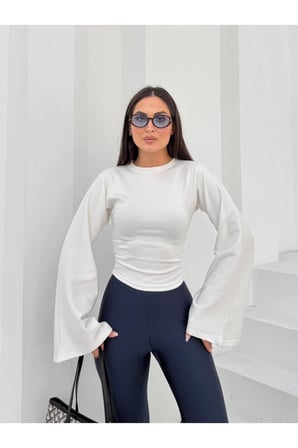 Kadın Acı Kahve Bisiklet Yaka İspanyol Kol Bluz FRV0154