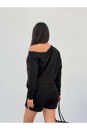 Kadın Ekru Paris Baskılı Kayık Yaka Sweatshirt FRV0231
