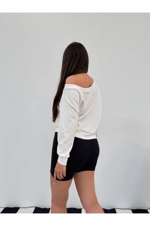 Kadın Lacivert Brooklyn 83 Baskılı Kayık Yaka Sweatshirt FRV0231-1