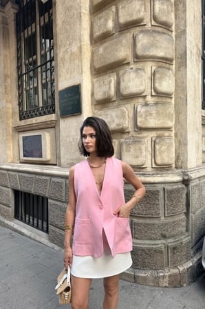 Kadın Sarı Klasik Kesim Tek Düğmeli Çift Cepli Blazer Yelek NJ187