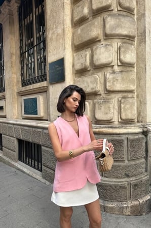 Kadın Sarı Klasik Kesim Tek Düğmeli Çift Cepli Blazer Yelek NJ187