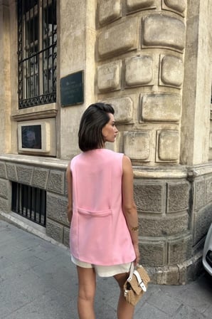 Kadın Sarı Klasik Kesim Tek Düğmeli Çift Cepli Blazer Yelek NJ187