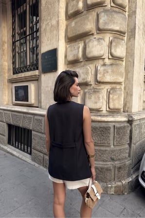 Kadın Klasik Kesim Tek Düğmeli Çift Cepli Blazer Yelek NJ187