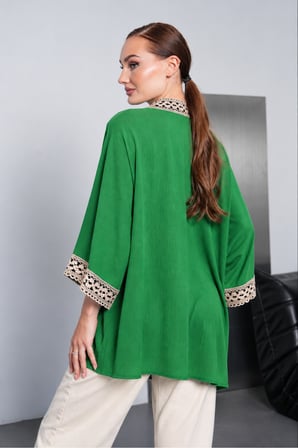 Kadın Yeşil Nakış İşlemeli Kimono NJ191