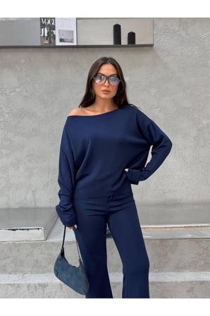Kadın Lacivert Kayık Yaka Modal Alt-Üst Takım FRV0234