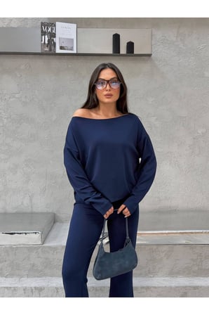 Kadın Lacivert Kayık Yaka Modal Alt-Üst Takım FRV0234