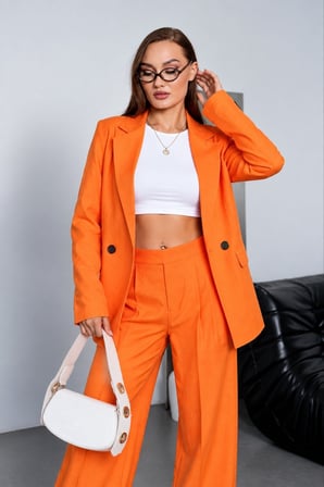 Kadın Turuncu Kruvaze Yaka Maskülen Blazer NJ192