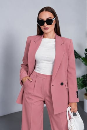 Kadın Gül Kurusu Kruvaze Yaka Maskülen Blazer NJ194