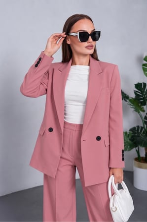 Kadın Gül Kurusu Kruvaze Yaka Maskülen Blazer NJ194