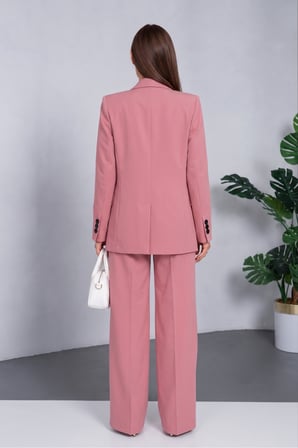 Kadın Gül Kurusu Kruvaze Yaka Maskülen Blazer NJ194