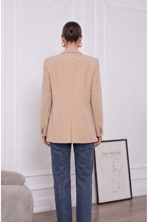 Kadın Bej Kruvaze Yaka Maskülen Blazer NJ194