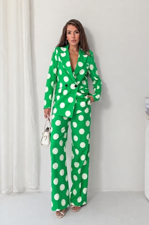 Kadın Yeşil 80'Ler Puantiyeli Blazer Ceket Pantolon Takım NJ202