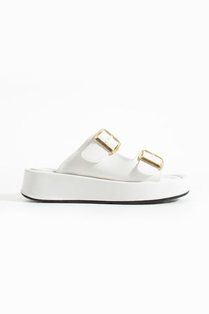 Calie Kadın Anatomik Comfort İki Bantlı Gold Detay Tokalı Esnek Yazlık Günlük Flat Sandalet Terlik