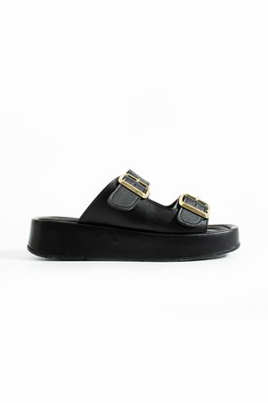 Calie Kadın Anatomik Comfort İki Bantlı Gold Detay Tokalı Esnek Yazlık Günlük Flat Sandalet Terlik