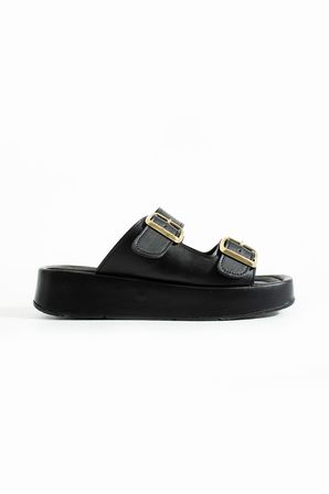 Calie Kadın Anatomik Comfort İki Bantlı Gold Detay Tokalı Esnek Yazlık Günlük Flat Sandalet Terlik