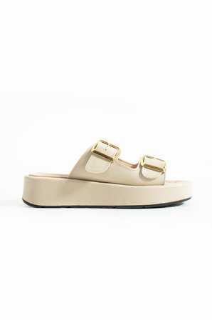 Calie Kadın Anatomik Comfort İki Bantlı Gold Detay Tokalı Esnek Yazlık Günlük Flat Sandalet Terlik