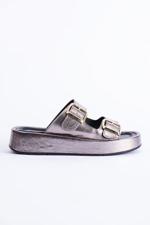 Calie Kadın Anatomik Comfort İki Bantlı Gold Detay Tokalı Esnek Yazlık Günlük Flat Sandalet Terlik